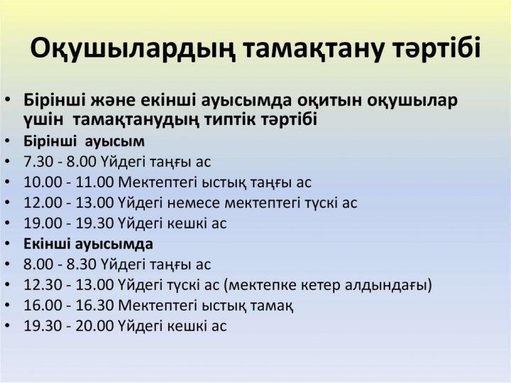 Оқушылардың тамақтану тәртібі