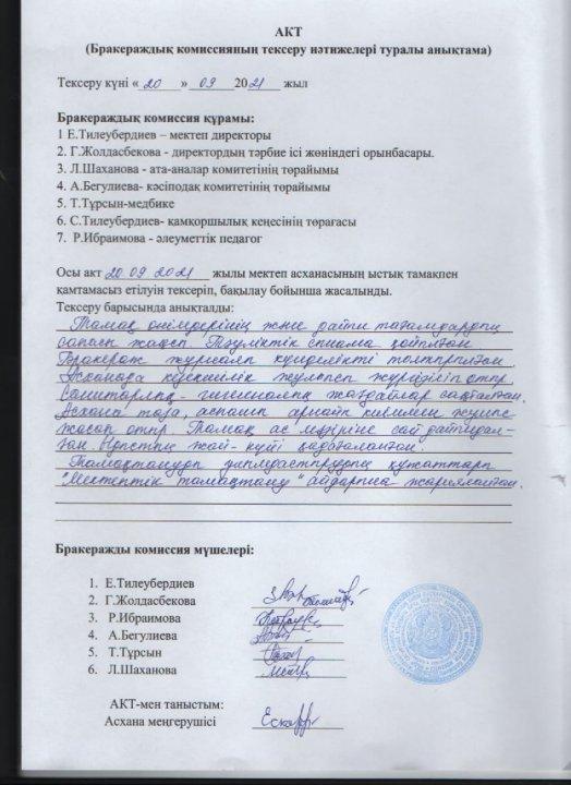 Бракераждық  комиссияның  тексеру  актісі