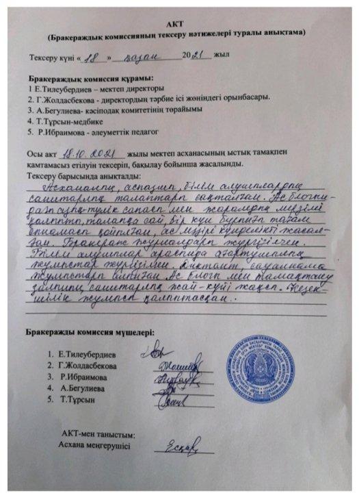 Бракераждық  коммиссияның  тексеру  нәтижелері  туралы  анықтама