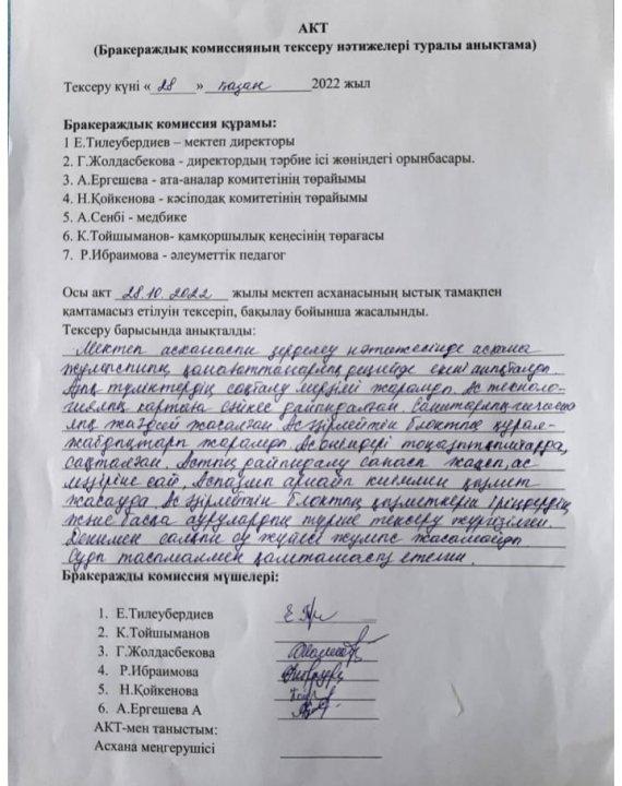 Бракераждық комиссияның тексеру нәтижелері