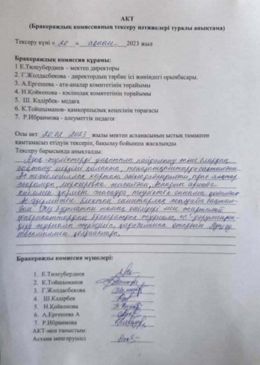 Бракераждық комиссияның тексеру нәтижелері туралы  анықтама