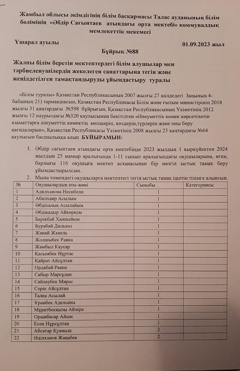 Тегін және жеңілдетілген тамақтандыруды ұйымдастыру