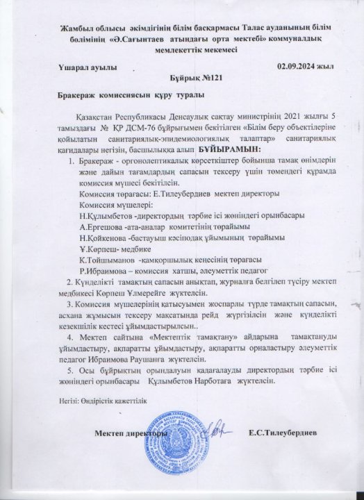 Бракераждық комиссияның тексеру нәтижелері туралы анықтама